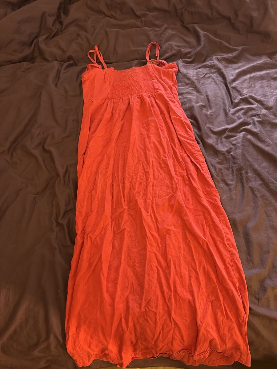 Vestiti: Summer Maxi Dress Red Linen Button Front Spaghetti Straps S – Usato da lörrach venduto da TyraTroll 1