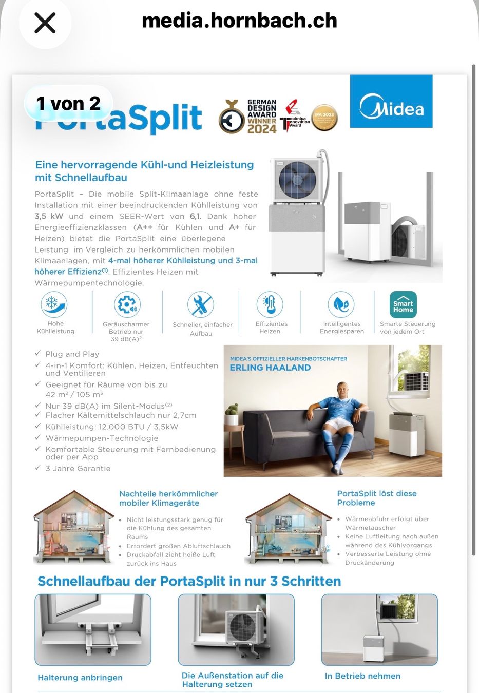 Midea Klimagerät PortaSplit 12000 BTU neuwertig Garantie 3J (Neu ...