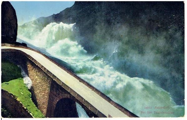 Cartoline postali: Reussfall bei der Teufelsbrücke, 1914 – Usato da Flims - Dorf venduto da Stagediver