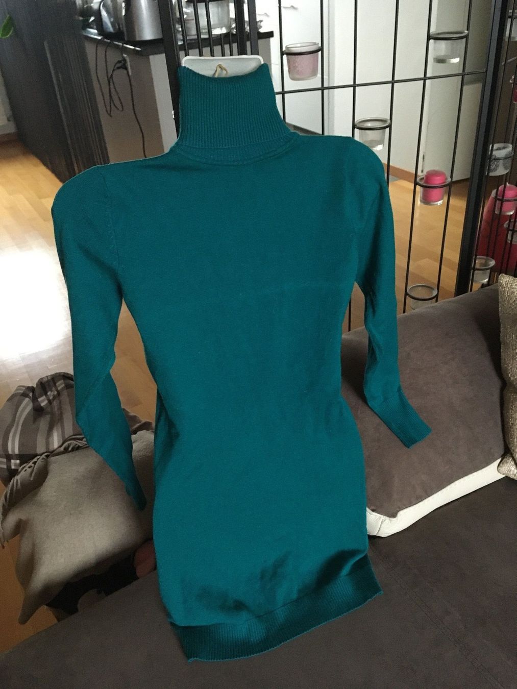 Pullover & Sweatshirts: Mini Robe pull long moulant col roulé vert émeraude coton T1 – Gebraucht aus Genève von Libellule477 4
