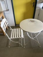 Gartentisch mit Stuhl, klappbar, Metall, weiss, Vintage