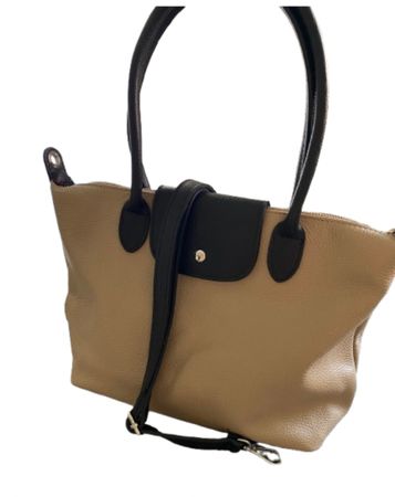 Longchamp Style Tasche – Beige/Schwarz – Echtleder