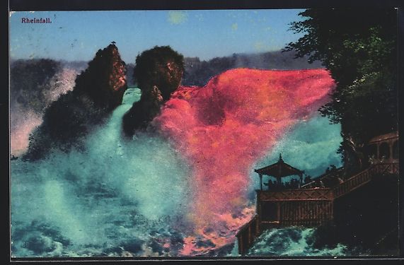 Cartoline postali: AK Rheinfall, Wasserfall bei Beleuchtung – Usato da Berlin venduto da bartko-reher