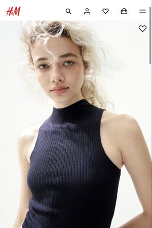 H&M Sleeveless Ribbed Mock Neck Top Navy Blue Size S New