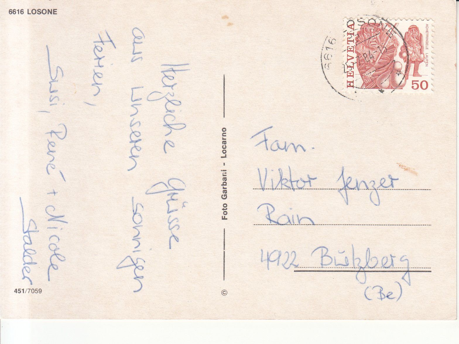 Cartoline postali: Losone 1984 – Usato da Bürglen TG venduto da StampGraf 1