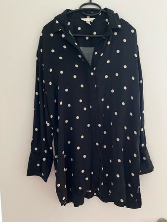 H&M Blouse, Size S, Black with White Dots - Viscose
