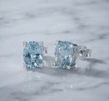 Eleganter Silber 925 Aquamarin Ohrstecker - NEU