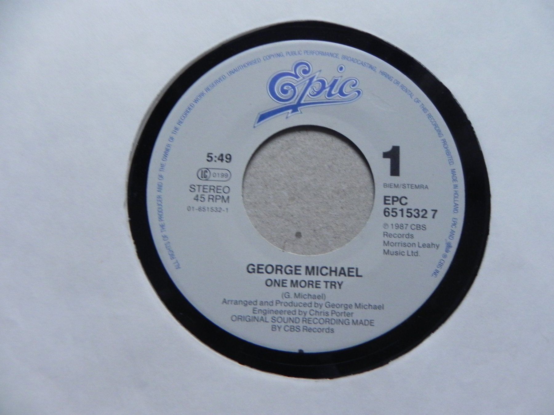 Schallplatten: Single 7 " Engl. Pop Sänger George Michael 1988 One More try – Gebraucht aus Siebnen von krimsie 2