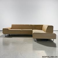 Ecksofa aus echtem Stierleder, Khaki mustard