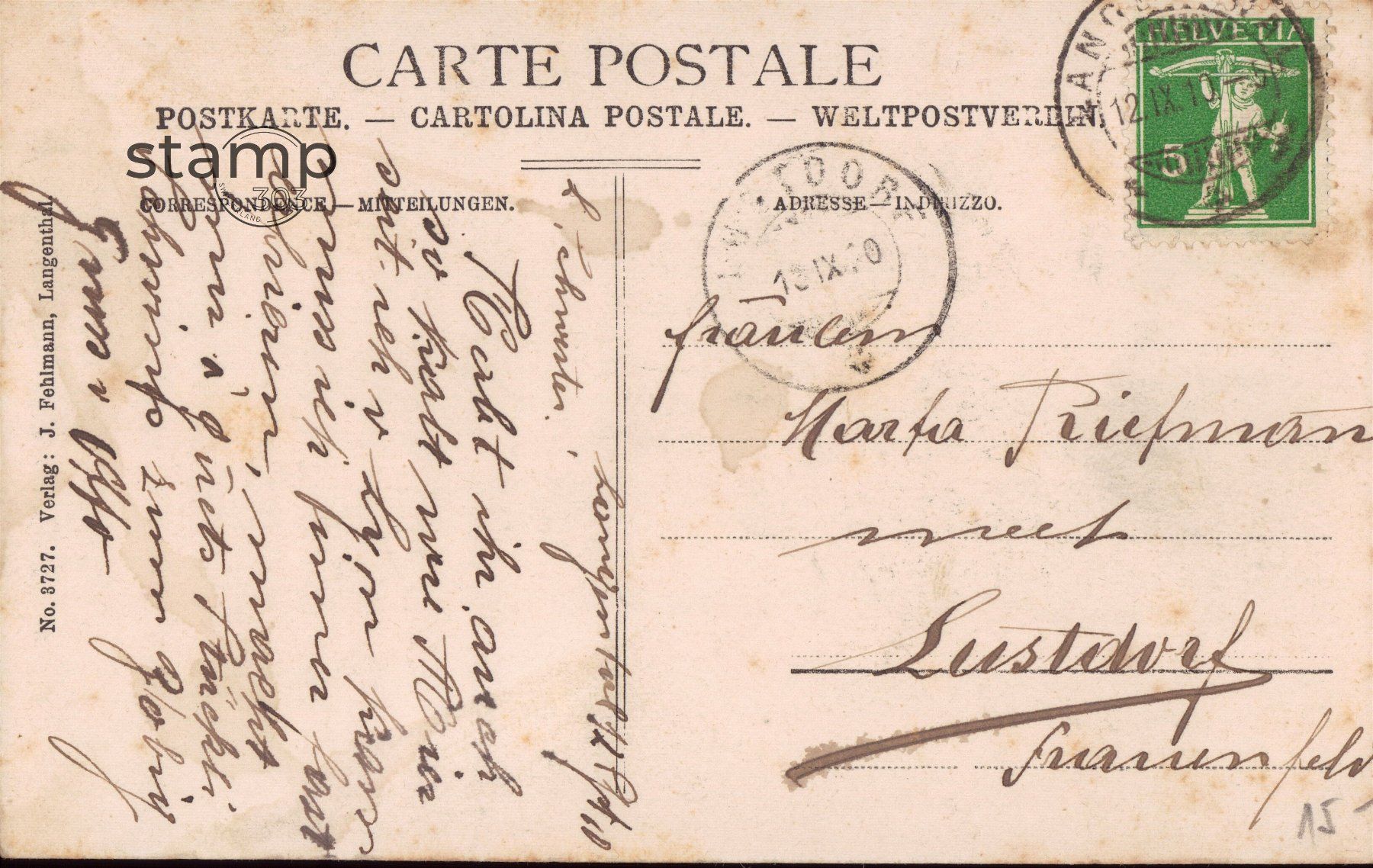 Ansichtskarten: 1910 AK Langenthal – Gebraucht aus Eggersriet von stamp303 1