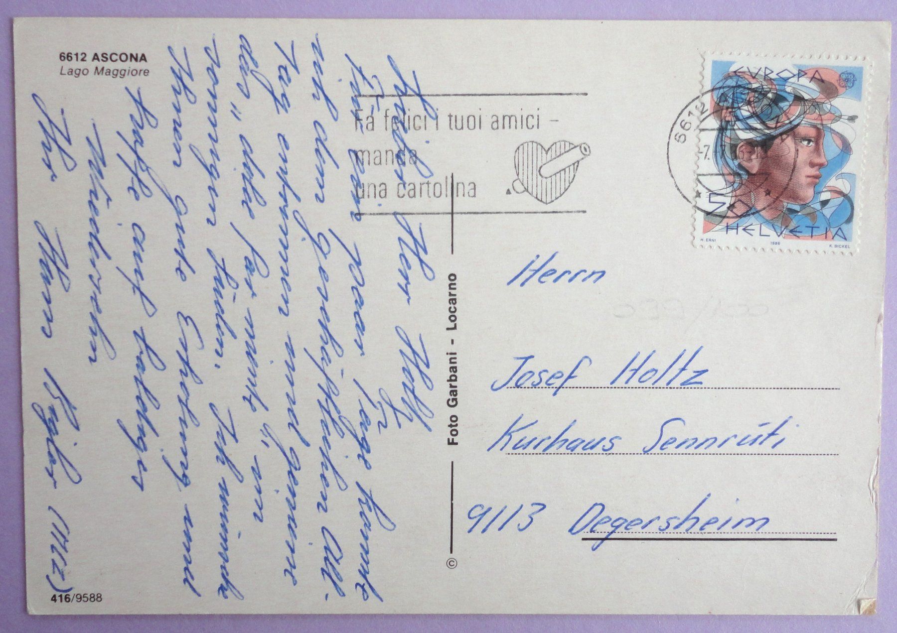 Cartoline postali: Ascona - Lago Maggiore – Usato da Fétigny venduto da Billy2miny 1