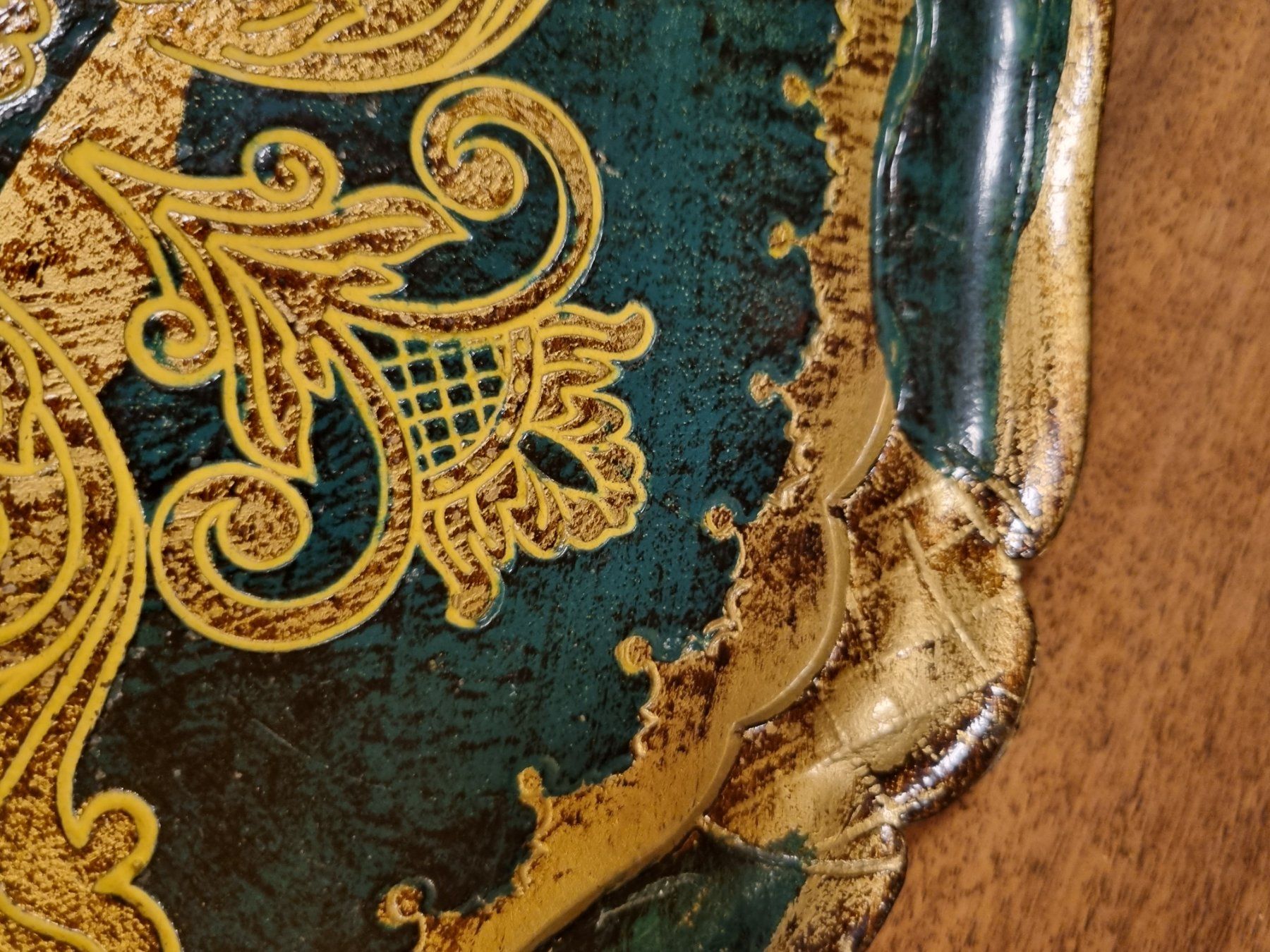 Piatti di portata: Vintage Florentiner Tablett grün-gold – Usato da Scharnachtal venduto da devin03 1