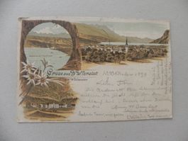 Karte Wallenstadt Walenstadt SG Litho mit 3 Ansichten 1898