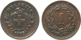 Schweiz Rappen 1909 Bronze SELTENES JAHR! vz+