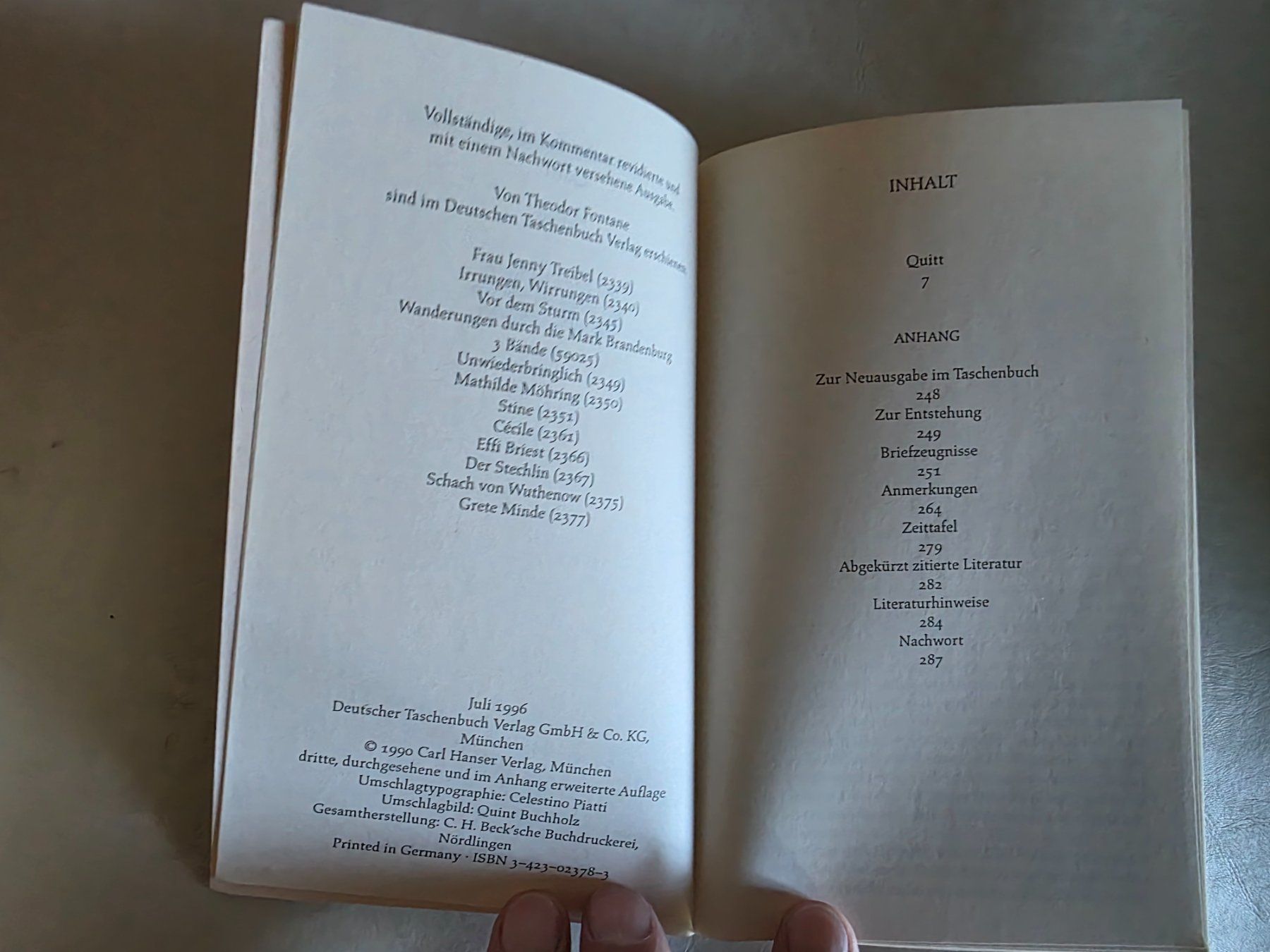 Bücher: Theodor Fontane - Quitt - dtv Klassiker - 1996 – Gebraucht aus Walterswil BE von Lonitti 4