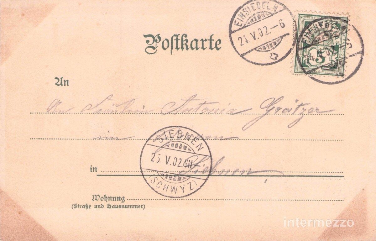 Cartoline postali: Einsiedeln SZ // 1902 Generalansicht – Usato da Basel venduto da intermezzo12 1