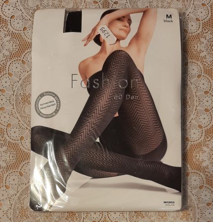 Migros Fashion Strumpfhose "Zickzack" 60DEN Gr.M Schwarz