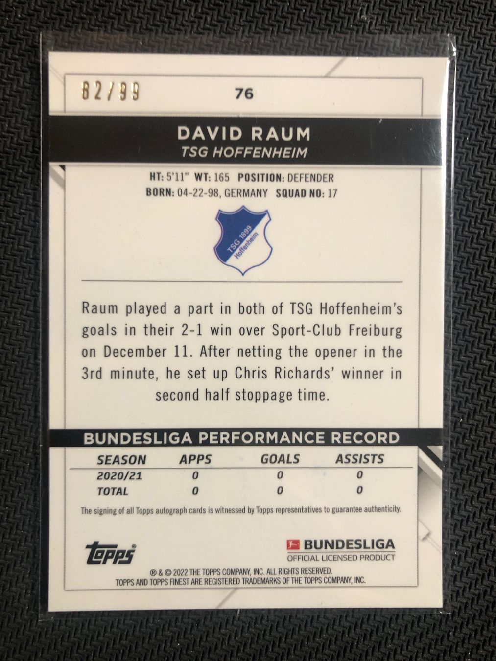 Topps Sammelbilder & Trading cards: Topps Finest David Raum Rookie Autogramm /99 – Gebraucht aus Wangenried von Garagara 1