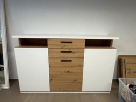 Kommode Sideboard Weiss Holzoptik 3 Schubladen 2 Tueren
