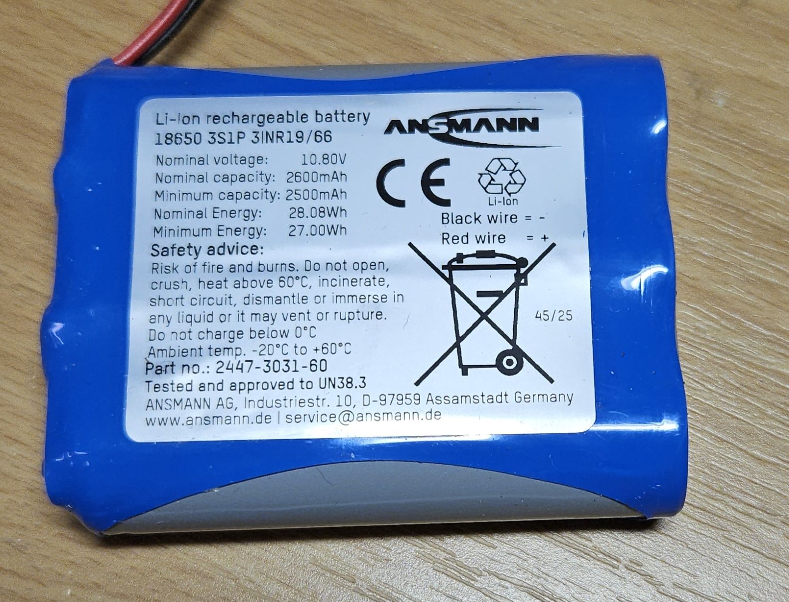 Caricatori & Batterie: Ansmann Akku 18659 10.8V 2600mAh – Nuovo (secondo la descrizione) da Zwillikon venduto da Funfun