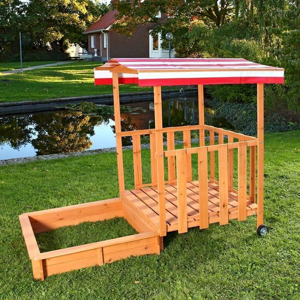 Giocattoli: Sandkasten Holz mit Dach + Veranda rot – Nuovo e nell'imballaggio originale da Bottighofen venduto da zaap