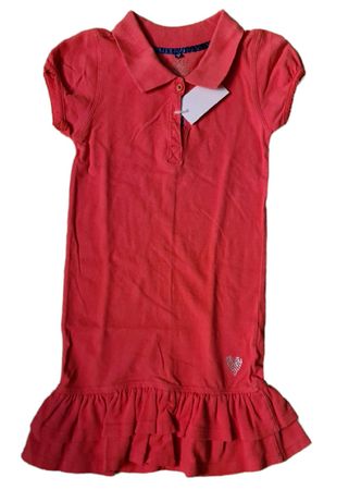 Rot-lachs Sommer-Polo-Kleid mit Rüschen & Herz