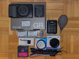 Ricoh GR IIIx, almost new, with many accessories.
