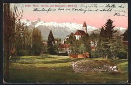 AK Thun, Kirche und Stockhorn, 1913