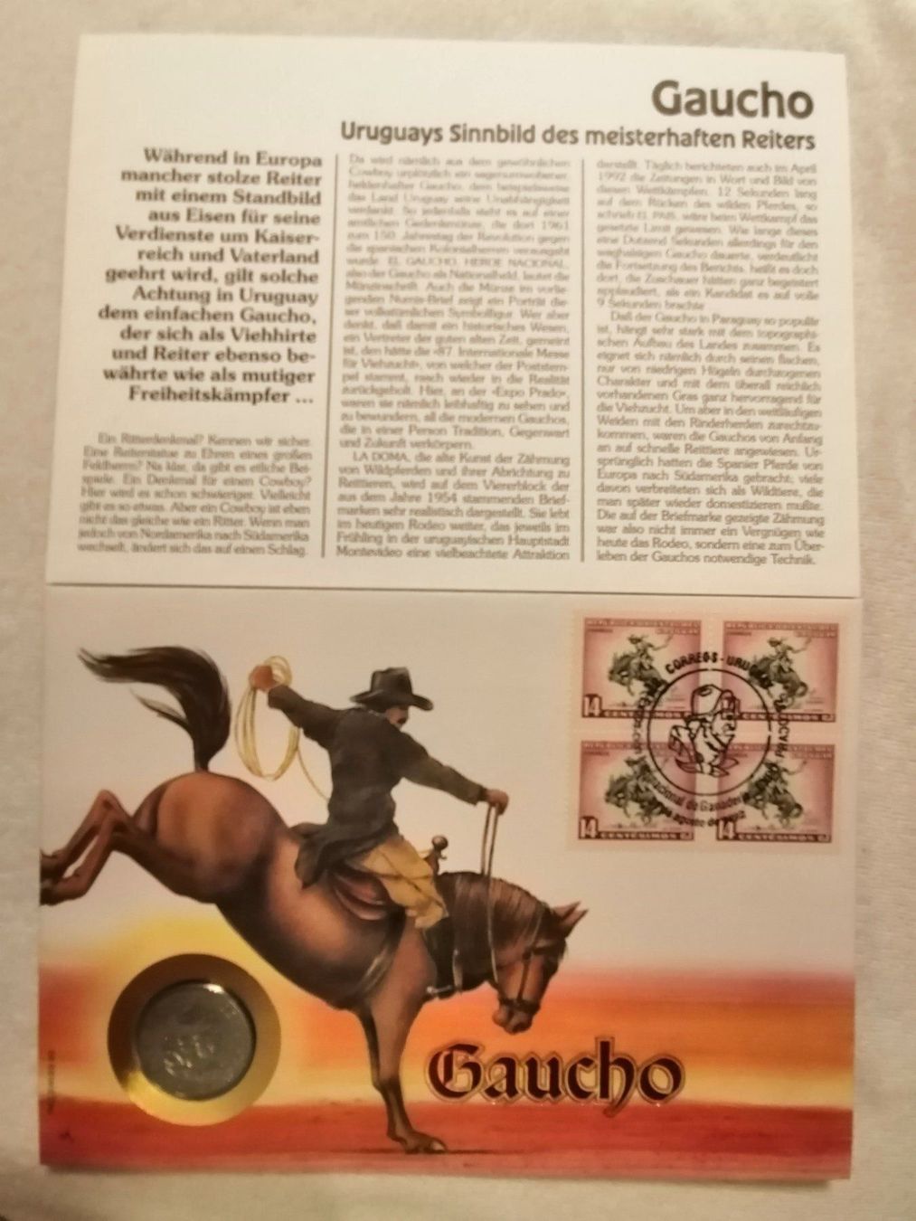 Alle Münzen: MÜNZBRIEF Uruguay Gaucho 100 Pesos – Gebraucht aus Nunningen von silvermoon68 6