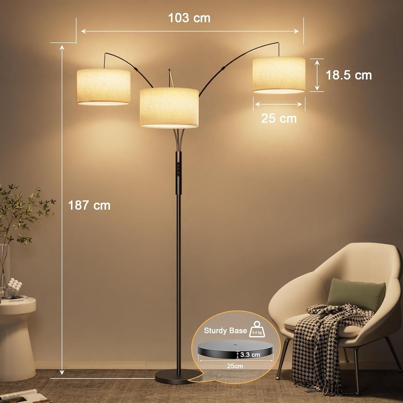 Lampes: Bogenlampe LED dimmbar 36W Fernbedienung Stoffschirm – Neuf avec emballage d'origine à Schaffhausen par tra_6j5m 3