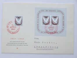 FDC - Block 100J Basler Taube+Einzelwert, SSt. BASEL 14.4.45