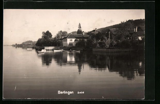 Cartoline postali: AK Berlingen, Uferpartie mit Booten – Usato da Berlin venduto da bartko-reher