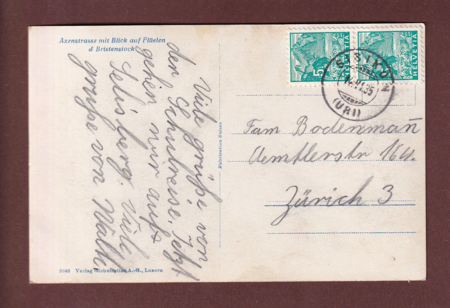 Cartoline postali: AXENSTRASSE - Bristenstock - 1935 – Usato da Pully venduto da nicecards-shop 1