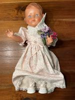 Antike Schildkröt Puppe, gemarkt, im rosa Kleid, 48 cm