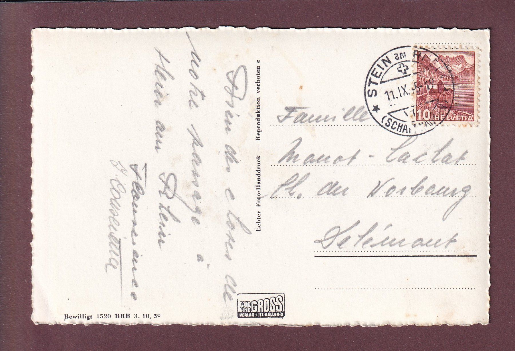 Cartoline postali: STEIN AM RHEIN - 1945 – Usato da Pully venduto da nicecards 1