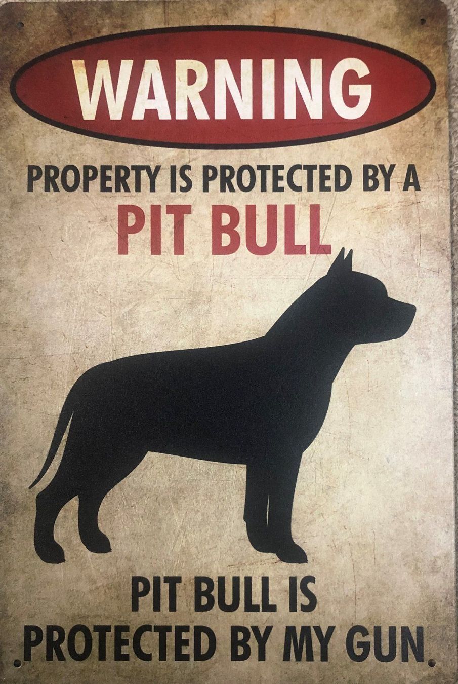 Insegne: Blechschild Protected by a Pit Bull Kampfhung Warnung Hund – Nuovo e nell'imballaggio originale da Dättlikon venduto da easythings