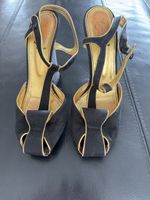 YSL Vintage Sandalen Schwarz/Gold, Grösse 38