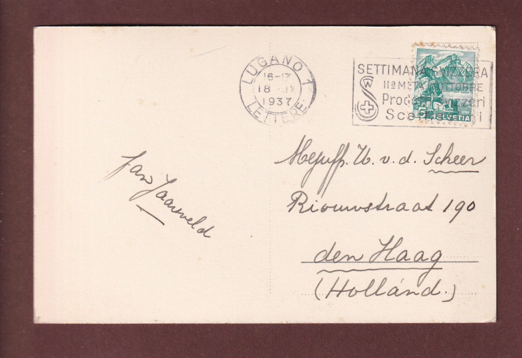 Ansichtskarten: LUGANO e Monte Brè - 1937 – Gebraucht aus Pully von nicecards 1