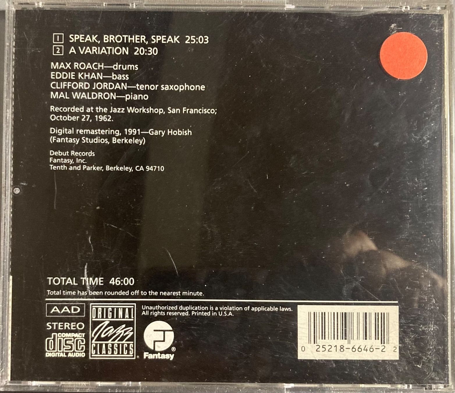 CDs: MAX ROACH QUARTET - SPEAK, BROTHER, SPEAK! – Gebraucht aus Poliez-Pittet von Newtown-Records 1