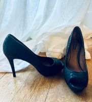Schwarze Peep Toe Heels aus Leder mit neuen Absätzen
