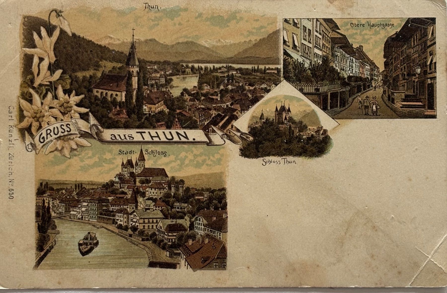 Cartoline postali: Gruss aus Thun, Litho – Usato da Frauenfeld venduto da Merk52