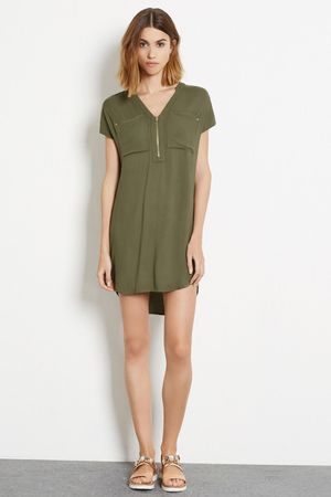 💗WAREHOUSE💗 Cargo Hemd Kleid Tunika Khakigrün EUR 34 XS