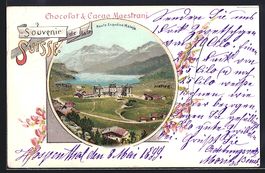 Lithographie Maloja, Gesamtansicht, 1899
