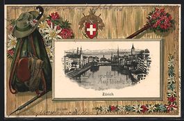 Präge-AK Zürich, Teilansicht mit Fluss