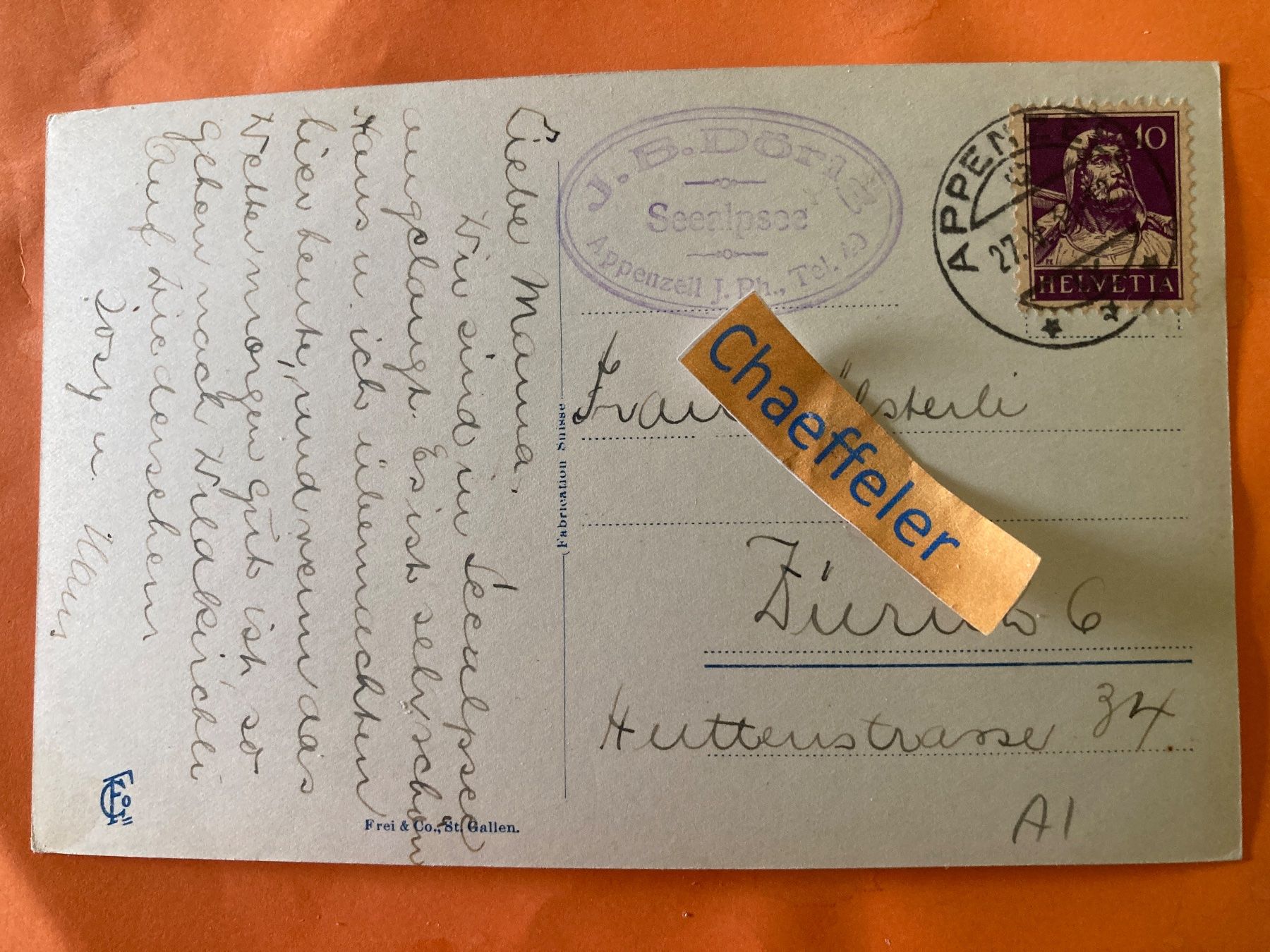 Ansichtskarten: 1931.  2615 Seealpsee m. Altmann-Säntis – Gebraucht aus Zürich von Chaeffeler 1