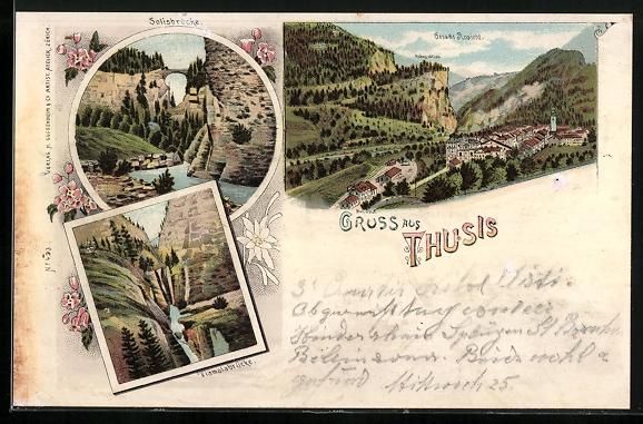Cartoline postali: Litho Thusis, Viamalabrücke, Solisbrüc – Usato da Berlin venduto da bartko-reher