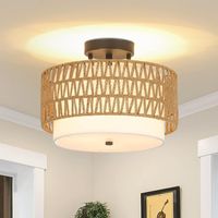 Deckenleuchte Deckenlampe mit Rattan Lampenschirm Vintage