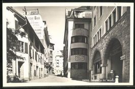 St. Moritz, Strassenbild, div. Geschäfte, um 1920
