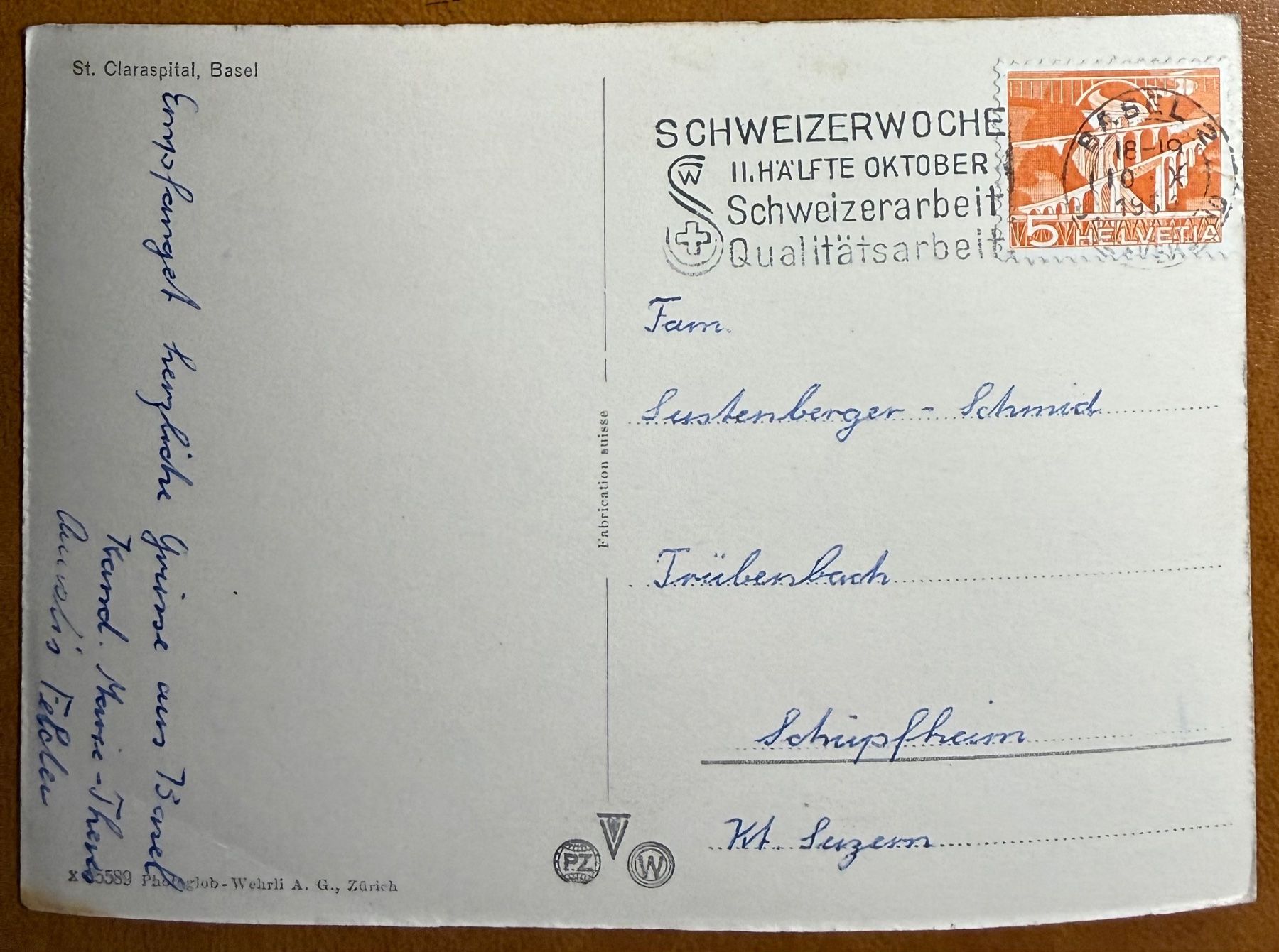 Ansichtskarten: Basel - St. Claraspital 1955 – Gebraucht aus Lutry von Ediego 1