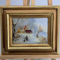 Peinture sur porcelaine signée – Paysage enneigé